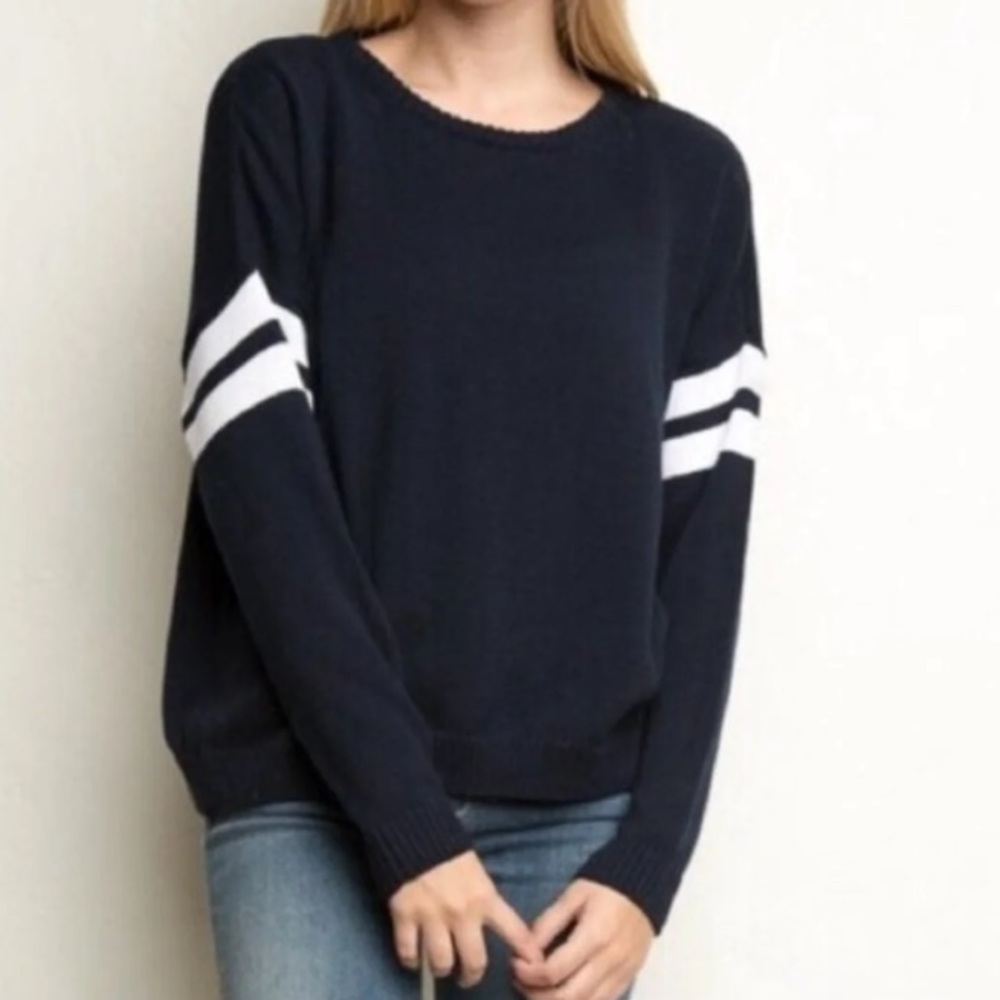 Brandy Melville Navy White Striped Knit Sweater